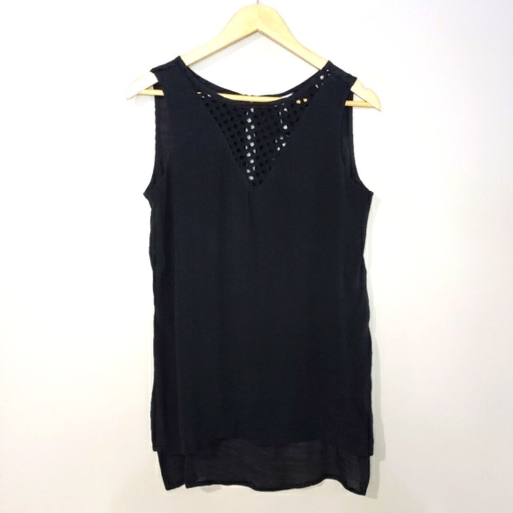 @zucar Small Black NWT Sleeveless Lined Sheer Blouse Tunic with Openwork Detail